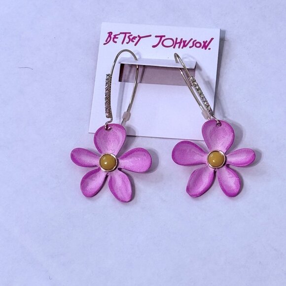 Betsey Johnson NWB Flower Drop Earrings, Metal Glass Plastic, Not a Gemstone - Picture 3 of 9